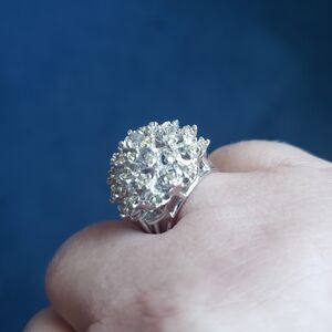 Rhinestone/Silver Tone "Dandelion" Ring Size 9 Whimsy/Glam/Bling